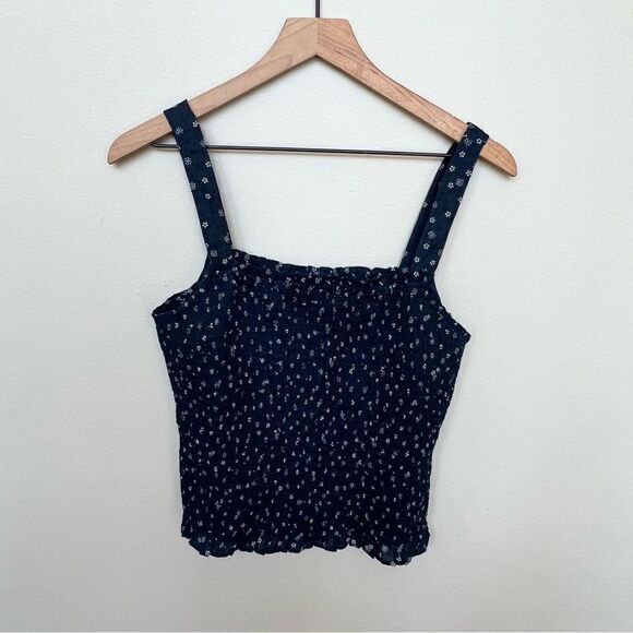 Madewell Lucie Smocked Tank Top in Bandana Flower Size Small Navy Blue White - Picture 7 of 16